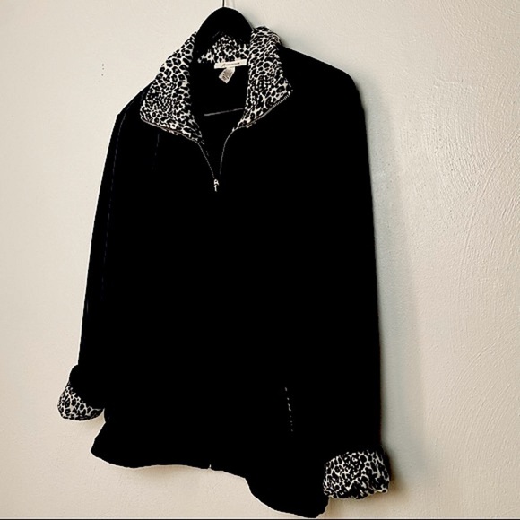 JM Collection Jackets & Blazers - JM Collection Velvet Black Animal Print Trims. Jacket. Sz 12.